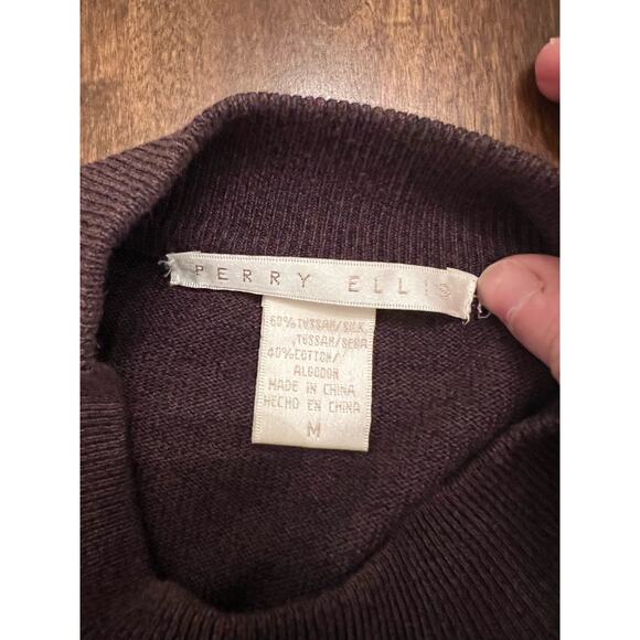 Perry Ellis Men's Brown Silk Blend Grid Knit Pullover Lightweight Sweater Medium - Picture 4 of 8